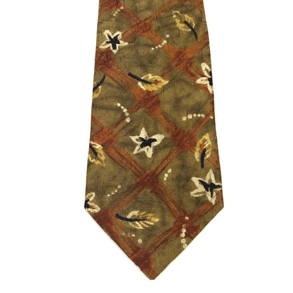 ERMENEGILDO ZEGNA Brown Leaves Fall Dress Men's Tie 100% Silk RARE Necktie 57"